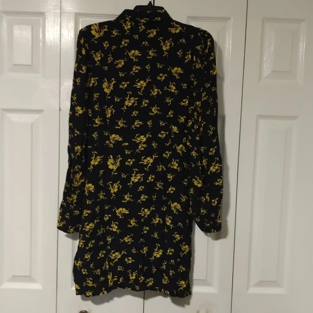 Ganni Black And Gold Floral Printed Crepe Mini Shirt Dress